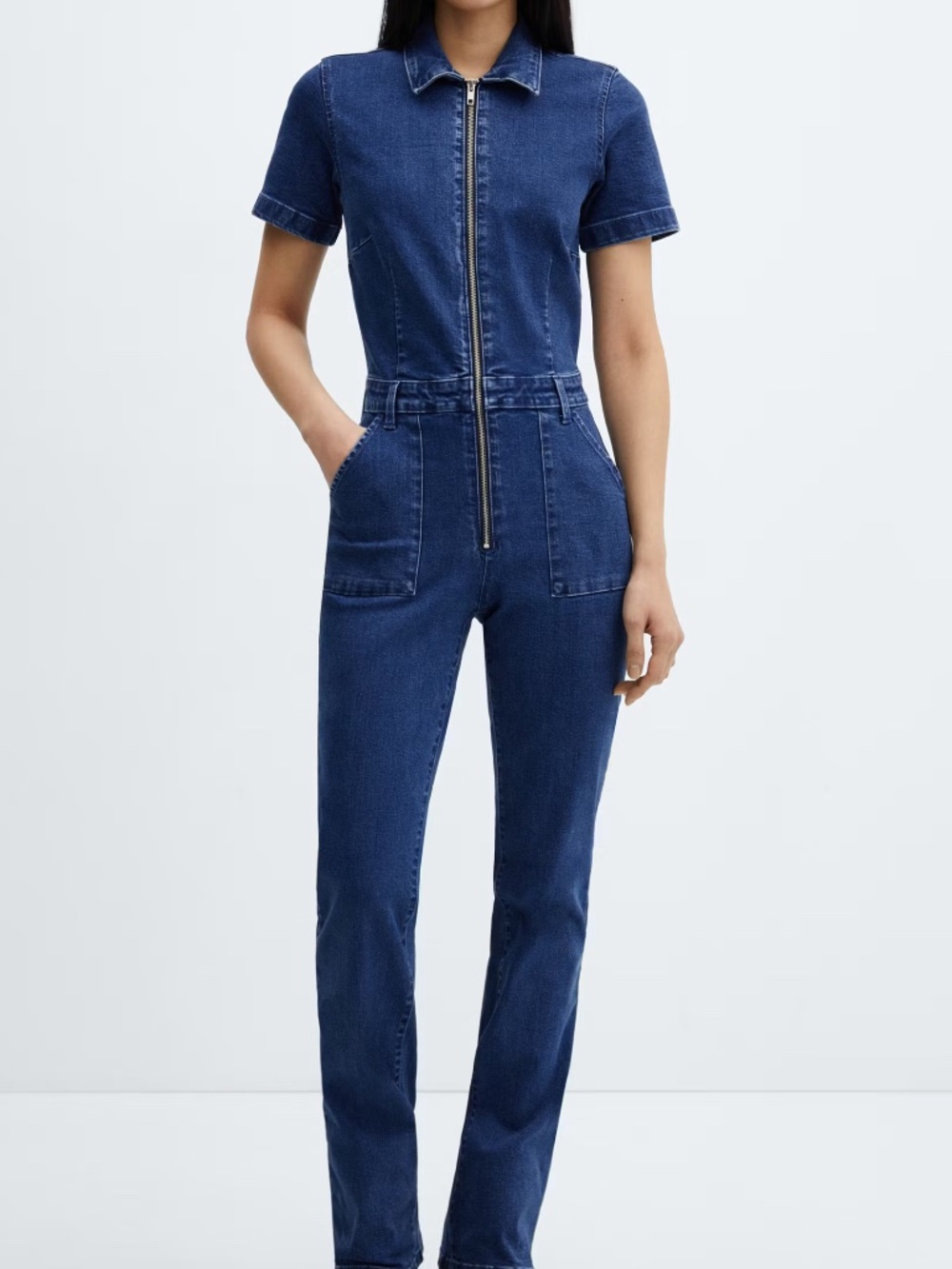 Mango - Denim Zip Jumpsuit